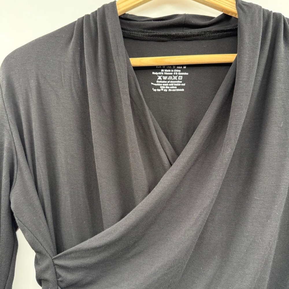 OGL Surplice Wrap Ruched Side Top black M Viscose Stretch - Picture 2 of 8